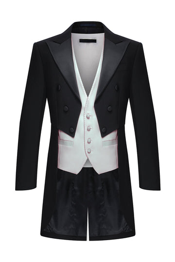 Black Peak Lapel Double Breasted Men's 3 Piece Tuxedo